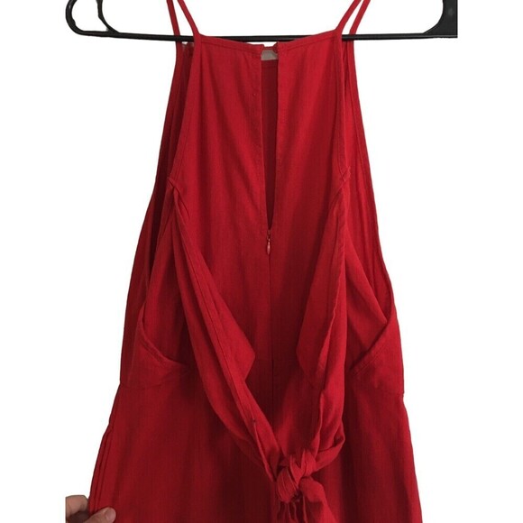 Lush Jumpsuit Women's Size Small Red Sleeveless Cotton Linen - Picture 5 of 8
